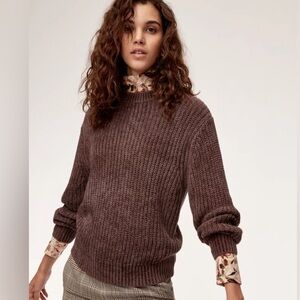 Wilfred Salette Essential Chenille Textured Knit Sweater Crew Neck - Chocolate